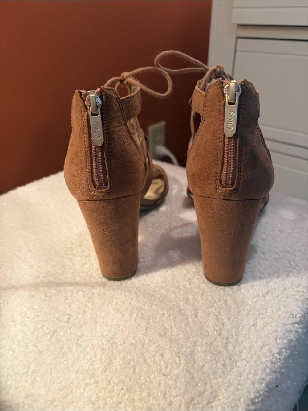 Women’s Sam Edelman Circus Lace-Up Tan Suede Heeled Sandals - Picture 3 of 3